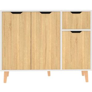 vidaXL Dressoir - Dressoirs - Kast - Opbergkast - Dressoir 90x30x72 cm bewerkt hout wit en sonoma eikenkleurig