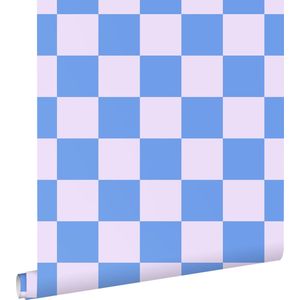 ESTAhome behang geblokt motief lila paars en pastelblauw - 53 cm x 10.05 m - 130912
