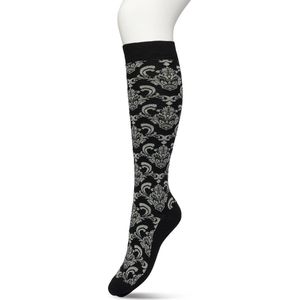 Bonnie Doon Dames Bloemen Kniekousen Zwart maat 36/42 - Knie Kousen - Gebloemd Patroon - Bloemen Print - Uitstekend draagcomfort - Ornament Knee High - Kniesokken - Zakt niet af - OEKO-TEX - Black - BP221701.101