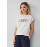 s.Oliver - Shirt - Ecru / Grijs Gemêleerd - Kwartmouw - Ronde Hals