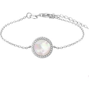 The Jewelry Collection Armband Parelmoer En Zirkonia 1,3 mm 16,5 + 3 cm - Zilver