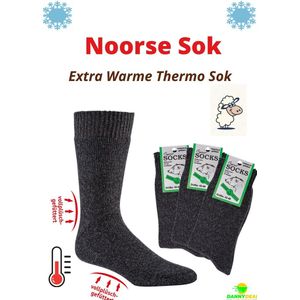 3-Pack Noorse Sokken - Wollen Sokken - Thermo - Warm - Winter Sokken - Ski - 1 bundel met 3 paar - Maat 43-46 - Antraciet
