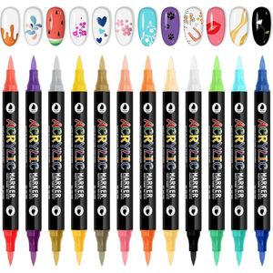 EBANKU 24 Colours Double Sided Nail Pen Set Nail Art 3D Nail Pen Quick Drying Nail Art Markers, Acrylic Paint, Nail Tip, Graffiti Dots, Home Salon, Nail Dots, DIY Nail Pen