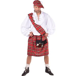 Schots kostuum; kilt met tasje, sjerp en baret in schotse ruit - Heren verkleedkleding maat L/XL