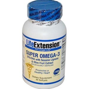 Life Extension, Super Omega-3 EPA/DHA met Sesam Lignans & Olijf Fruit Extract - 60 gelcapsules - Visolie - Voedingssupplement