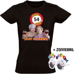 Hoera 54 jaar! Het is feest Heren T-shirt + Happy birthday bril - verjaardag - jarig - 54e verjaardag - oma - wijn - grappig