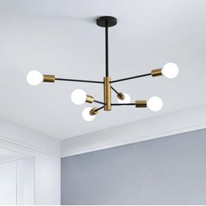 Goeco kroonluchter - 73cm - Groot - E27 - 6 lampen - 360° horizontaal verstelbare lichtarm - voor woonkamer slaapkamer keuken - zwart + goud - zonder lampen