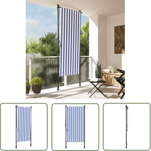 The Living Store Rolgordijn voor buiten 100x270 cm stof en staal blauw en wit - Rolgordijnen Buitengoed - Rollscreen Buiten - Privacy Screen - Zonwering Terras - Parasol Alternatief