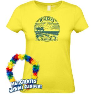 Dames t-shirt Waikiki Beach | Toppers in Concert 2024 | Club Tropicana | Hawaii Shirt | Ibiza Kleding | Lichtgeel Dames | maat L