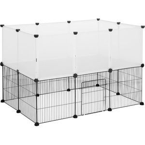 Kamyra® Puppyren / Konijnenren met Poortje - Ren voor Honden, Katten & Konijnen - Kattenren - Plastic & Metaal - 107x72x72 cm - Wit