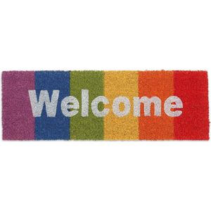 Relaxdays deurmat kokos - met tekst welcome - 75 x 25 cm - antislip - weerbestendig - binnen en buiten