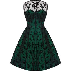 Jawbreaker - taffeta jurk Flare jurk - Kante bloemen - XXL - Groen/Zwart