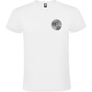 Wit t-shirt met klein 'BitCoin print' in Grijze tinten size XL