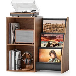 Platenspeler Meubel - Bruin - Stand Platenspelerstandaard Met Vinyl Opbergsysteem