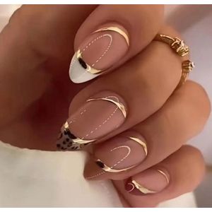 Nepnagels complete set - Plak nagels - 24 stuks - Almond shape - Goud - Nepnagels met lijm - Nepnagels met lijm en vijl - Press on nails