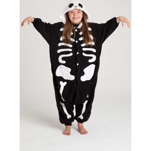 KIMU Onesie Skelet Pakje - Maat 98-104 - Skeletpak Kostuum Zwart Wit Botten Pak - Peuter Boxpakje Jumpsuit Pyjama Huispak Jongen Meisje Festival