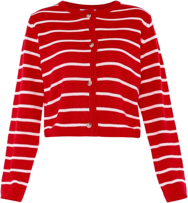 usha - BLUE LABEL - Gebreid Vest - Rood/Wit - Lange Mouw