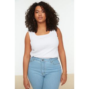 Trendyol - Singlet - Wit - Plus Size - Regular Fit - Vierkante Kraag