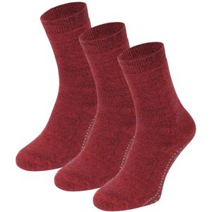 Dames antislip sokken van katoen - 3 paar - 35/38 - Bordeaux melange