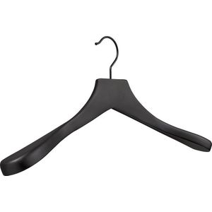 [Set van 5] Luxe matzwart gelakte massief houten kledinghangers / garderobehangers / jashangers / kapstok hangers met een massief zwarte haak en mooie brede schouders voor jassen, truien, vesten en colberts