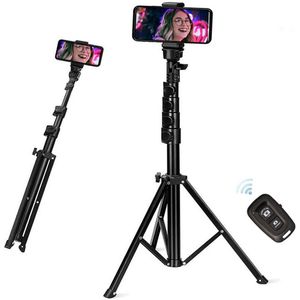 Smartphone Statief 160 cm – Inclusief Bluetooth Afstandsbediening – Verstelbaar Camerastatief met Houders voor iPhone & Android – Zwart