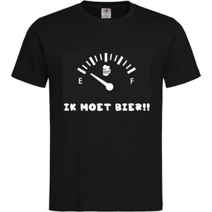 T-shirt Unisex Volwassenen Lol - carnaval - kermis - feestje - grappig - humor - Tekst ""Ik moet BIER!!"" Op Voorkant | korte mouw | Zwart/wit | maat L
