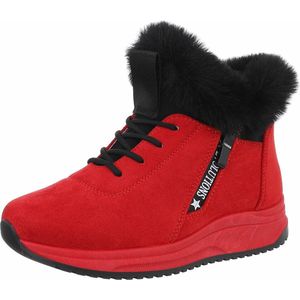 ZoeZo Design - sneakers - nieuwe collectie - herfst/winter 2024/2025 - rood - zwart - suedine met namaakbont - fakefur - maat 37 - geheel bont gevoerd - met rits en veters