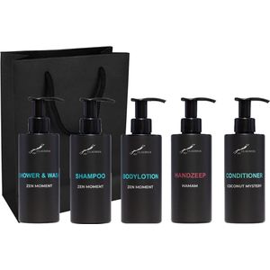 Compleet pakket Zen Moment - Shower & Wash + Shampoo + Bodylotion + Hamam Handzeep + Coconut conditioner - 300 ml per fles - complete set van 5 stuks - met luxe gift tas - cadeau - giftset voor hem en haar