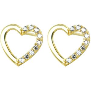 Silventi 9NBSAM-G190050 Gouden Oorknopjes - Dames - Hartje - Opengewerkt - 7 x 7,2 mm - Zirkonia - 14 Karaat - Goud