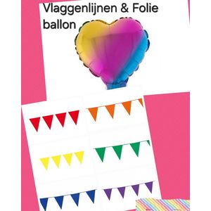 Vlaggenlijnen Regenboog kleuren & Folie ballon, Gay Pride, LGBTQ, Verjaardag, Thema feest.