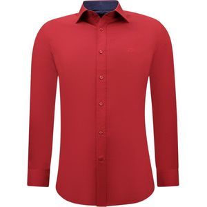 Zakelijke Katoenen Overhemd Heren - Slim Fit Blouse Stretch -Rood