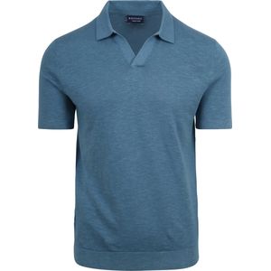 Suitable - Polo Riva Linnen Blauw - Modern-fit - Heren Poloshirt Maat L