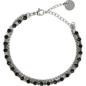 My Bendel - Zilveren dubbele armband met zwarte glas stenen - Zilveren dubbele armband met zwarte glas stenen - Met luxe cadeauverpakking