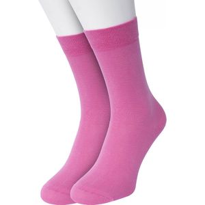Bonnie Doon Basic Sokken Dames Roze maat 36/42 - 2 paar - Basis Katoenen Sok - Gladde Naden - Brede Boord - Uitstekend Draagcomfort - Perfecte Pasvorm - 2-pack - Multipack - Effen - Pink - OL834222.44