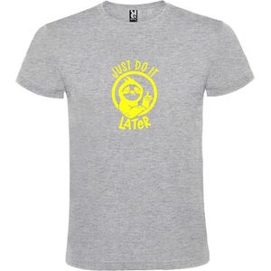 Grijs T shirt met print van " Just Do It Later " print Neon Geel size XS