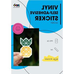 A4 x 40 vellen Inkjet PREMIUM Stickerfolie - Wit Glanzend - Waterdicht - Fotokwaliteit - Zelfklevend - PPD-36-40