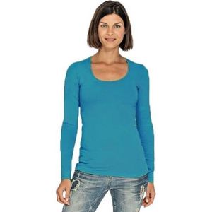 Bodyfit dames shirt lange mouwen/longsleeve turquoise - Dameskleding basic shirts S (36)