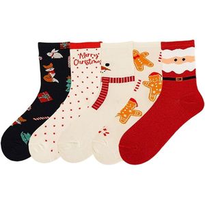Ynkkvre - Kerstsokken - Warme Sokken - Wintersokken - Kerstcadeau - Pantoffelsokken - Kerstkousen - 5-Delig Set - Katoenen Blend - Universele Maat - Ademend