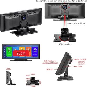 Podofo Navigatiesysteem Auto - 9 Inch - Ingebouwde Dashcam 4K - Apple Carplay en Android Auto - Incl Achteruitrijcamera - Nieuw 2023