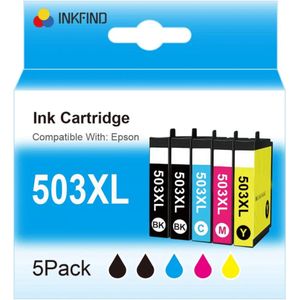 INKFIND 503XL inkt voor Epson503 Epson 503 Epson503XL Epson 503XL multipack van 4 kleuren (Zwart *2, Cyaan*1, Magenta*1, Geel*1) voor Epson Expression Home XP-5200 XP-5205 XP5200 XP5205 Workforce WF-2960 WF-2965 WF2960 WF2965 WF-2960DWF WF-2965DWF