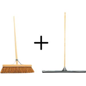 Synx Tools Coco Binnenbezem 40cm + Vloertrekker 75cm met Steel 150cm - Zaalveger – Vloerreiniger – Moppen - Zachte bezem kokos Met steel 150cm