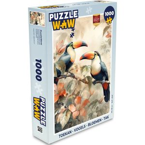 Puzzel Toekan - Vogels - Bloemen - Tak - Legpuzzel - Puzzel 1000 stukjes volwassenen