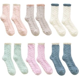 longziming 6 Paar Dikke Koraal Fleece Sokken - Warme Herfst en Winter Sokken - Pluche Sokken Mid-Calf - Slaapsokken - Vrouwensokken Multi-Kleur - Warme sokken
