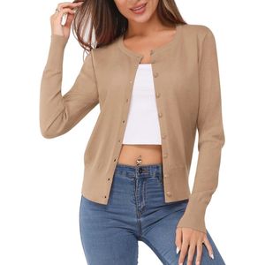 Lichtgewicht Cardigan Dames - Casual Lange Mouwen Ronde Hals Zachte Gebreide Trui