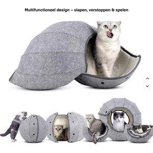 Mia & Juta® - Kattenmand - Kattenhuis - Speeltunnel kat - Grijs