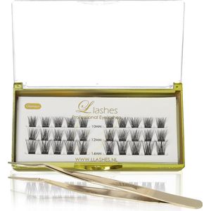 Llashes Bundel Glamour Cluster Wimpers met gouden Tweezer- 10 mm - 12 mm - 14 mm - Glamour look - Luxe nepwimpers - Professional fake lashes - Wimperextension - Pincet goud - Profesionele Wimpers - Wimper set