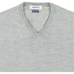 Osborne Knitwear Trui met V hals - Merino wol - Light Grey - 2XL