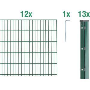 Alberts dubbele piketafscheiding als complete afrasteringsset (32 st.) kunststof gecoat, groen Hoogte 2,03 m Lengte 30 m