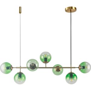 Design hanglamp Hepta goud met groen glas