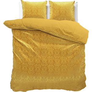 Fluweel zachte velvet dekbedovertrek embossed goud - tweepersoons (200x200/220) - luxe uitstraling - handige drukknopsluiting